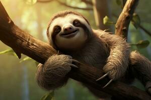 Cute Sloth Hanging Out in the Rainforest. Generative By Ai photo