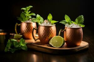 Moscow Mule Cocktail Set. Generative By Ai photo