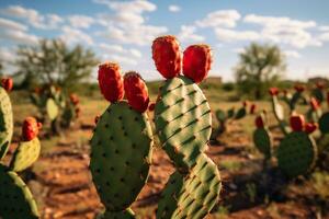 Prickly Pear Cactus in the Desert Landscape. Generative By Ai photo