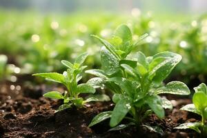 Growing Stevia Plant with Water Drops. Generative By Ai photo