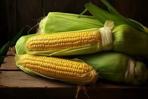 Vibrant Fresh Corn Cobs Ready to Enjoy. Generative By Ai photo