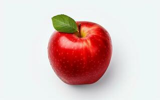 un vista superior de un jugoso rojo manzana en un blanco antecedentes. generativo por ai foto