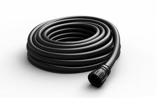 Black Rubber Hose for Watering on a White Background. Generative By Ai photo