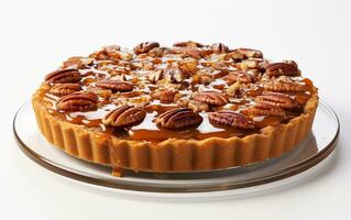Pecan Pie on a White Background. Generative By Ai photo