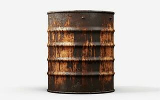 antiguo oxidado petróleo barril en un blanco antecedentes. generativo por ai foto