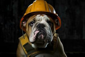 Dog Wearing Construction Helmet for Pet Fashion. Generative By Ai photo