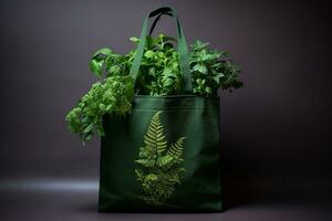 Eco-Friendly Bag Adorned with Leaves and Plants. Generative By Ai photo