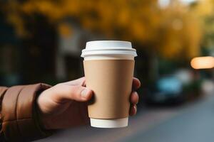 un del hombre mano y su Mañana café. generativo por ai foto