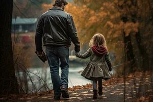 padre y hija al aire libre viaje. generativo por ai foto