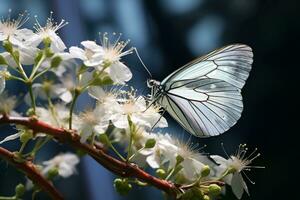 Close-up of Aporia crataegi Perching on a Flower. Generative By Ai photo