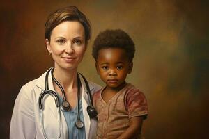 A Female Doctor's Support for an African Child. Generative By Ai photo