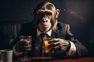 Portrait of a Stylish Business Monkey in a Suit. Generative By Ai photo