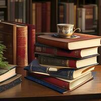 Books on the table photo generated Ai