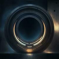 dark abstract futuristic with a  Circle gate fire photo