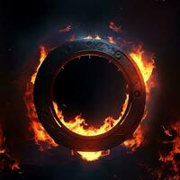 dark abstract futuristic with a  Circle gate fire photo