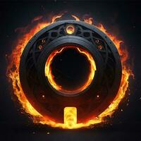 dark abstract futuristic with a  Circle gate fire photo