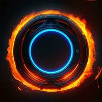 dark abstract futuristic with a  Circle gate fire photo