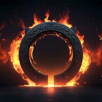 dark abstract futuristic with a  Circle gate fire photo