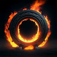 dark abstract futuristic with a  Circle gate fire photo