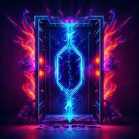 dark abstract futuristic with a Square gate neon photo