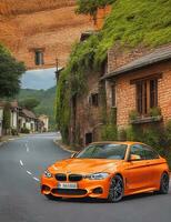 BMW coche en el lado de el ciudad la carretera ai foto