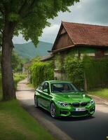 BMW coche en el lado de el ciudad la carretera ai foto