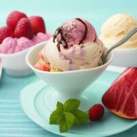 Delicious attractive ice cream on a plate photo