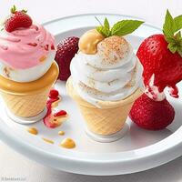 Delicious attractive ice cream on a plate photo