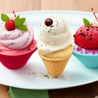 Delicious attractive ice cream on a plate photo