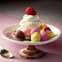 Delicious attractive ice cream on a plate photo