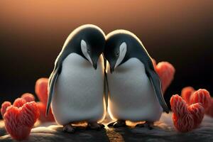 Penguin lovebirds, ideal for a Valentines Day postcard on February 14th AI Generated photo