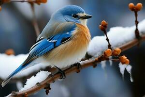 Birds add a touch of natural beauty to the winter landscape AI Generated photo