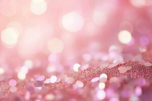 Background of a pink fairy dust light pattern. Glitter and sun rays shine upon it. AI generated photo