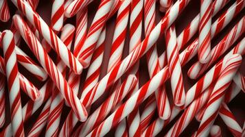 Peppermint candy canes. Christmas background. AI generated photo