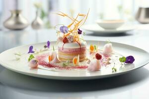 refinado y elegante restaurante cocina en pastel colores en ligero antecedentes. generativo ai foto
