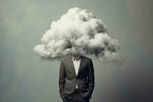 Man with head in cloud minimalist concept. Generative AI photo