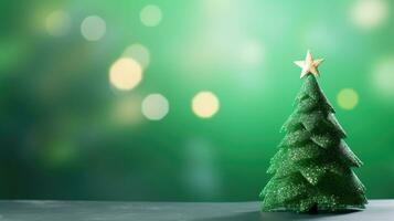 Christmas decoration of green color on green blurred background. Christmas tree. AI generated photo