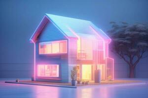 Multicolor acrylic life sized house in the style of light pink and light indigo. Generative AI photo