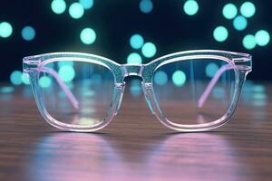 Eyeglasses with bokeh in the background. Selection of glasses for vision concept. Generative AI photo