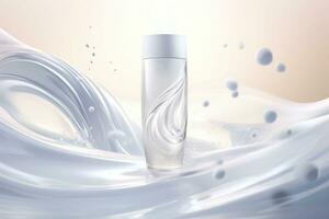 Mock up of facial cleanser with foam and splash on background. Generative AI photo