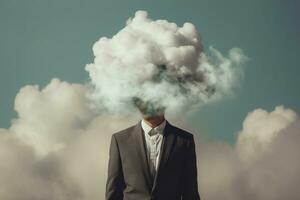 Man with head in cloud minimalist concept. Generative AI photo