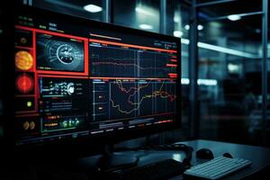 Data science. Scientist computing, analysing and visualizing complex data set on computer. AI generated photo