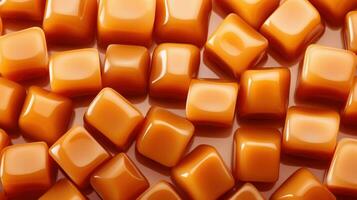 Heap of caramel candies. Caramel candies pattern. AI generated photo