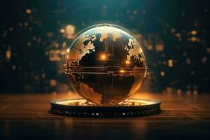 World globe in cyber world of information. Future and industry concept with communication and technology. Generative AI photo