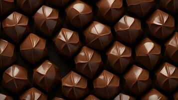 Chocolate candies background. Sweets background. Top view. AI generated photo