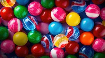 Gumballs background. Colorful candies. Assorted brightly colored dragees. Generative AI photo