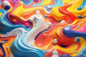 Abstract colorful paint. Liquid paints in blending flow mixing together gently. AI generated photo