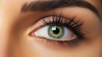 Close up of a womans eye with dramatic false lashes, black eyeliner and eyeshadow. AI generated photo