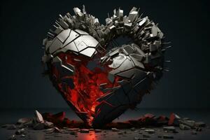 The mechanical heart shatters into pieces. Art of a human heart in the industrial style. Generative AI photo