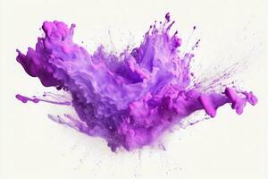 Explosion of violet paint on white background. Fluid background. Color explosion. Generative AI photo